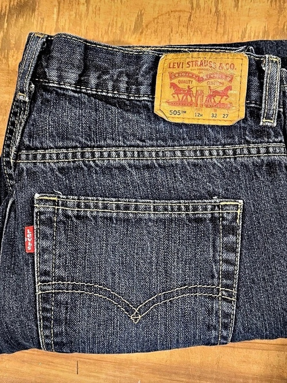 12 Husky Levi's 505 Regular Fit Jeans Boys Dark Wash Blue Denim